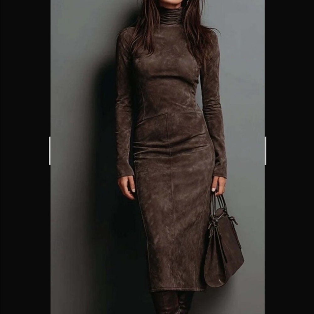 Elegant Brown Long Sleeve Dress